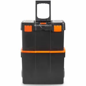 VonHaus Tool Box on Wheels with Stackable Boxes for Easy Organisation, Secure Rolling Tool Box with Lockable Cover, Removable Tray