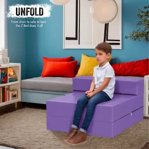 Fold Out Single Z Bed Futon Sofa Chair Mattress - Purple