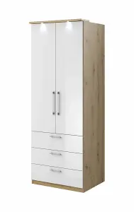 Compact Optima 68 Hinged Wardrobe in Oak Artisan with Gloss Front - Versatile Storage, H2170mm W800mm D630mm