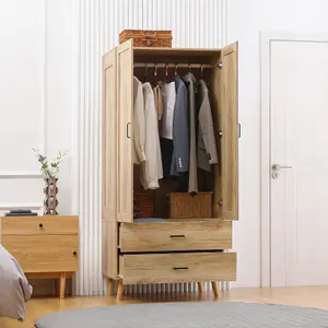 HOMCOM 2 Door Wardrobe with 2 Drawers and Hanging Rail for Bedroom