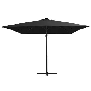 Berkfield Cantilever Umbrella with LED lights and Steel Pole 250x250 cm Black