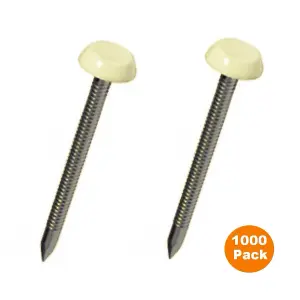 1000 x Cream UPVC 40mm Poly Top Pins Plastic Headed Fascia Fixings