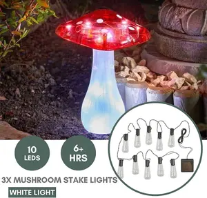 Set of 3 Mushroom Lights Garden Outdoor Décor Waterproof Ornaments for Garden