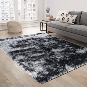 Modern Soft Two Tone Shimmer Shaggy Area Rugs Dark Grey 120x170 cm