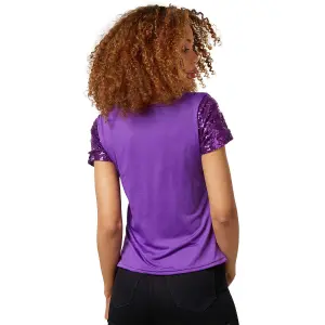 Short Sleeve Sequin Top - purple S