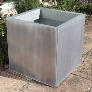 50cm Zinc Galvanised Brushed Silver Square Planter