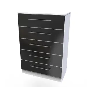 Chester 5 Drawer Chest in Black Gloss & White (Ready Assembled)