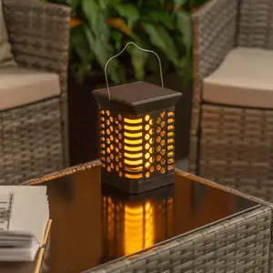 ValueLights Solar Powered Outdoor Garden Rechargeable Multi Function Black Lantern Spike Light with Flame Effect