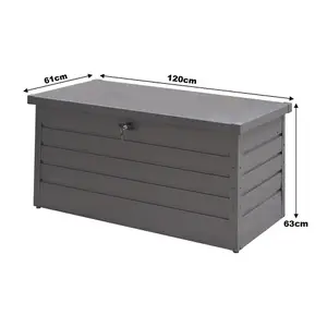 4 x 2 ft Grey Waterproof Metal Outdoor Garden Storage Box Patio Box Lockable 350 L