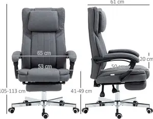 HOMCOM Executive Office Chair, Computer Desk Chair With High Back, Adjustable Headrest, Footrest, Reclining, Dark Grey | Aosom UK