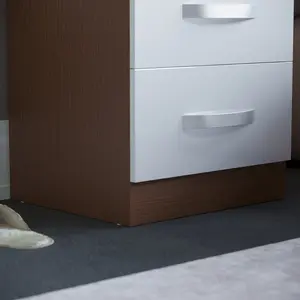 Arkadij 2 Drawer Beside Table With Metal Runners, Modern Bedroom Storage Cabinet White/Walnut