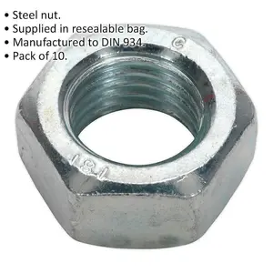 10 Pack of M20 Steel Hex Nuts - 2.5mm Pitch - Quality DIN 934 Compliant Fasteners