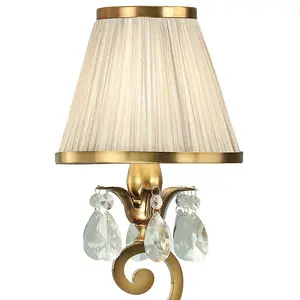 Esher Luxury Small Table Lamp Brass Crystal Beige Shade Traditional Bulb Holder