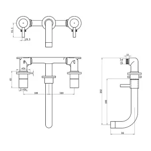 Dezine Pennar Wall Mounted Basin Mixer, 3 Hole