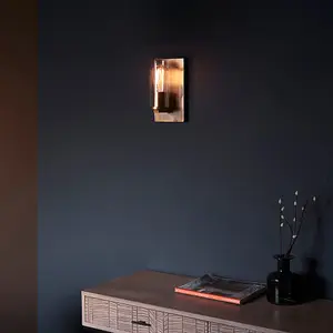 2 PACK Bronze Patina Plate Wall Lamp Light & Clear Glass Shade - Dimmable LED