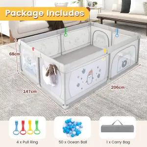 Costway Large Baby Playpen Kids Activity Center w/ 50 PCS Ocean Balls Infant Safety Gate