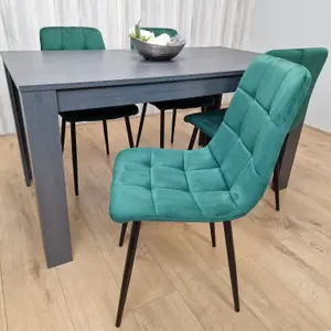 Grey Dining Table & 4 Green Velvet Chair Kitchen Dining Table for 4 Dining Room Dining Set