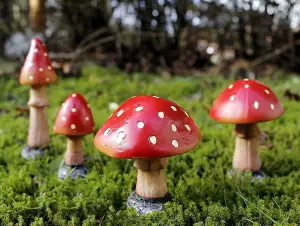 4pc Red Toadstool Mushroom Garden Ornaments