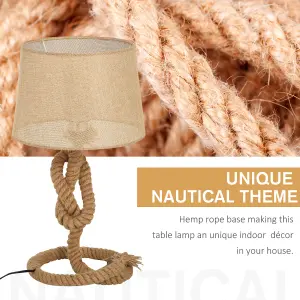 HOMCOM Nautical Style Rope-Base Table Lamp w/ Fabric Lampshade Metal Frame Beige