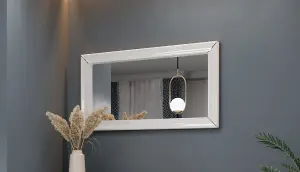 Elegant White Wall Mirror H640mm W1200mm D30mm - Timeless Design for Spacious Interiors