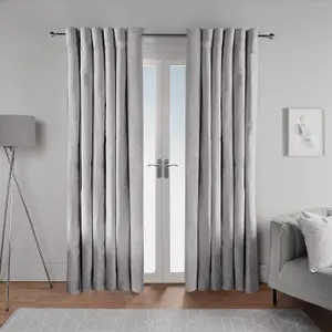 Geometric Eyelet Blackout Curtains Ready Made Pair of Ring Top, Grey - 66X54"