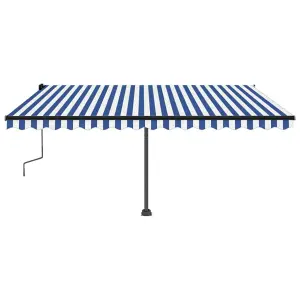 Berkfield Manual Retractable Awning with LED 450x300 cm Blue and White