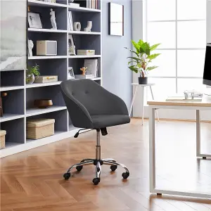 Yaheetech Height Adjustable Swivel Desk Chair with Castors and Armrests - Grey / Velvet