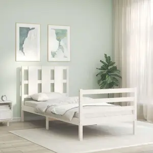 Berkfield Bed Frame with Headboard White 90x200 cm Solid Wood