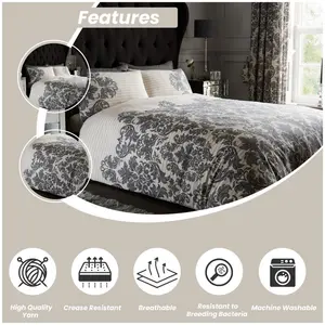 Kern Cotton Blend Damask Duvet Cover Set with Pillowcases Cream / Double - 2 Standard Pillowcases