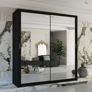 Sliding Wardrobes 4U Simona Double Mirror Sliding Door Wardrobe in 5 Colors - Black (W)1500mm (H)2170mm