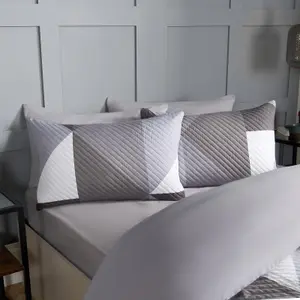 Geometric Pinsonic Duvet Cover Bedding Set Pillowcase Quilt, Grey - Double