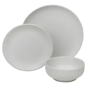 Queensway Home & Dining 26cm Diameter 16 Pcs White Coloured Stone Ceramic Dinnerware Plates Pasta Bowls Set