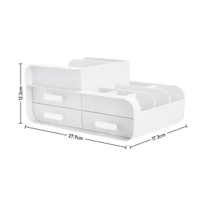 White 3 Drawers Multifunctional Plastic Makeup Storage Desk Organizer for Stationery Marker Pens