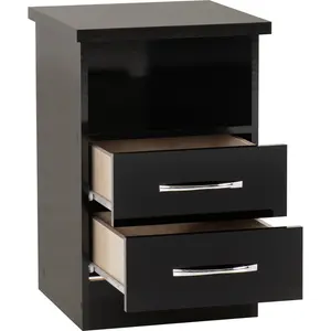 Cascio 2 Drawer Bedside Table Black Gloss