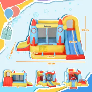 Outsunny Kids Bouncy Castle House Inflatable Trampoline Slide Water Pool 3 in 1 with Blower for Kids Age 3-8 Rocket Design