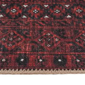 Distressed Red Traditional Persian Style Washable Non Slip Runner Rug 60x240cm