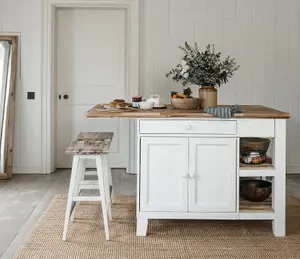 Florence White Kitchen Island with Cupboard and Shelves