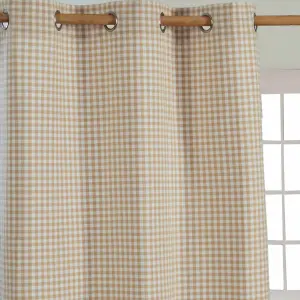 Homescapes Beige Cotton Gingham Eyelet Curtains 117 x 137 cm