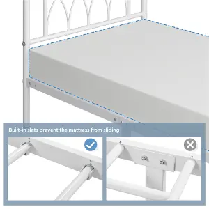 Yaheetech White 3ft Single Metal Bed Frame with Petal Accented Headboard and Footboard