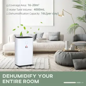 HOMCOM 16L/Day Portable Quiet Dehumidifier for Home, Electric Air De-Humidifier