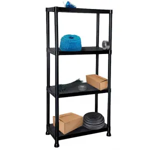 Black 4 Tier Plastic Shelving Unit Storage Racking Shelves Garage Warehouse Shed