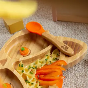 Tiny Dining - Fox Bamboo Suction Baby Feeding Set - Orange - 4pc