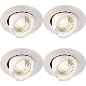 4 PACK Fully Adjustable Ceiling Downlight - 15W Cool White LED - Matt White