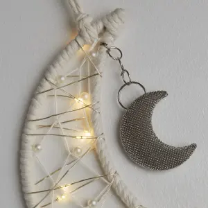 Lighting Collection Linba LED Ivory Macrame Moon Wall Hanging