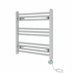 Rinse Bathrooms Prefilled Electric Thermostatic Heated Towel Rail Bathroom Radiator Straight with 400W Timer Chrome 600x600mm