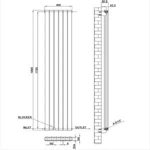 Designer White Double Vertical Flat Panel Radiator - 1800x408mm