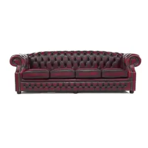 Chesterfield 4 Seater Antique Oxblood Red Real Leather Sofa Bespoke In Buckingham Style