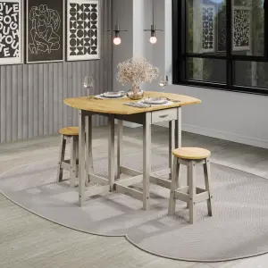 Corona Grey 114mm Oval Breakfast Drop Leaf Gateleg Table & 2 stool SET