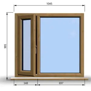 1045mm (W) x 995mm (H) Wooden Stormproof Window - 1/3 Left Opening Window - Toughened Safety Glass