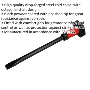 Drop Forged Steel Cold Chisel with Safety Grip - 25mm x 450mm - Octagonal Shaft